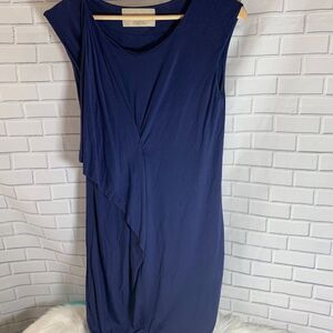 Zara Navy Blue Gathered Ruffle Jersey‎ Dress Sz L